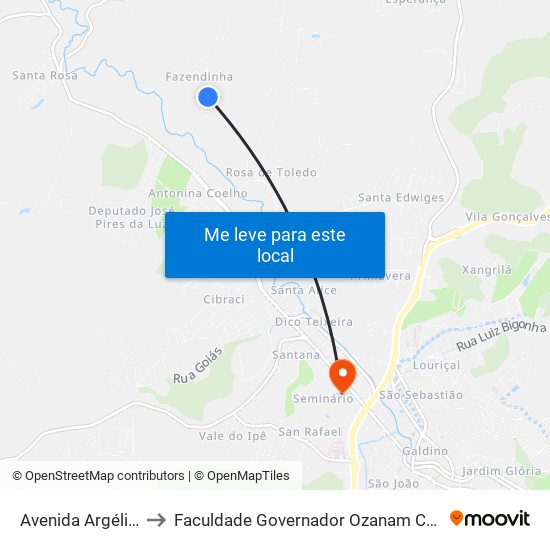 Avenida Argélia, 1-57 to Faculdade Governador Ozanam Coelho (Fagoc) map