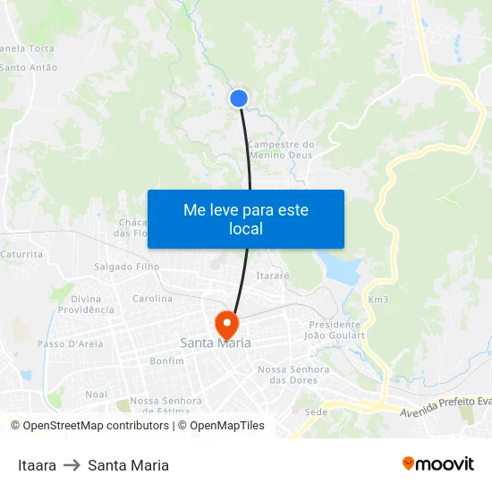 Itaara to Santa Maria map