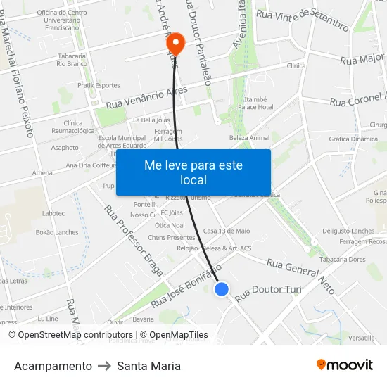 Acampamento to Santa Maria map