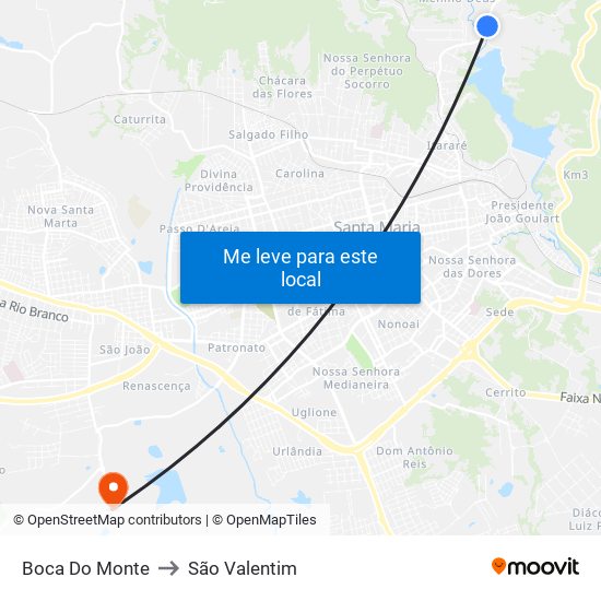 Boca Do Monte to São Valentim map