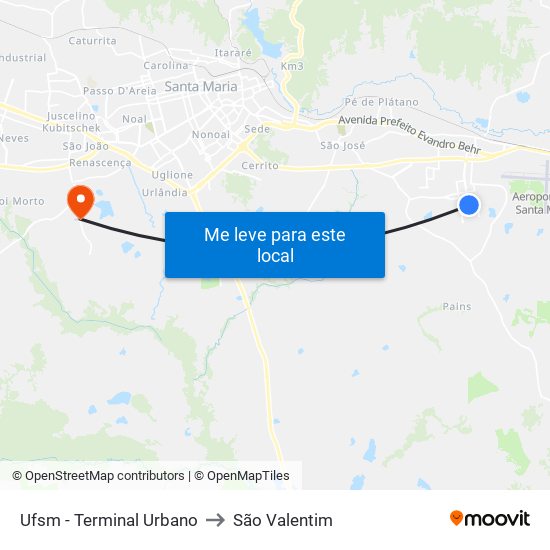 Ufsm - Terminal Urbano to São Valentim map