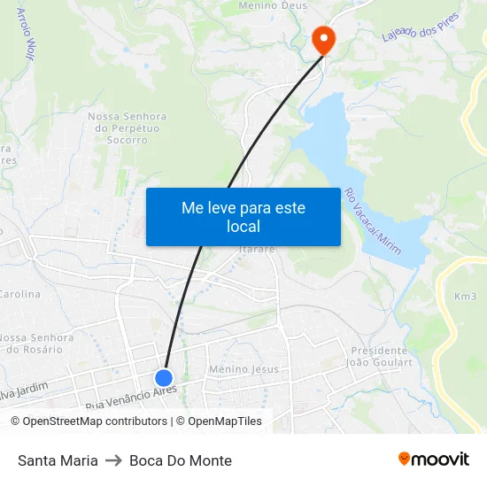 Santa Maria to Boca Do Monte map