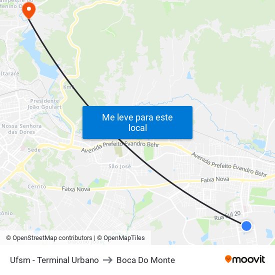 Ufsm - Terminal Urbano to Boca Do Monte map