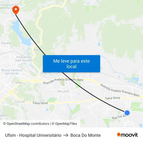 Ufsm - Hospital Universitário to Boca Do Monte map