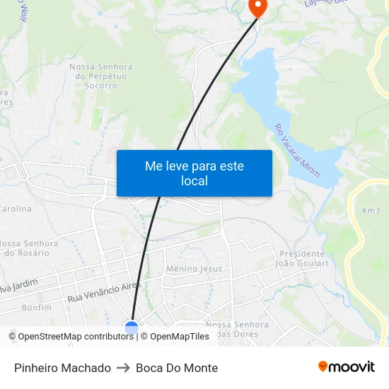 Pinheiro Machado to Boca Do Monte map