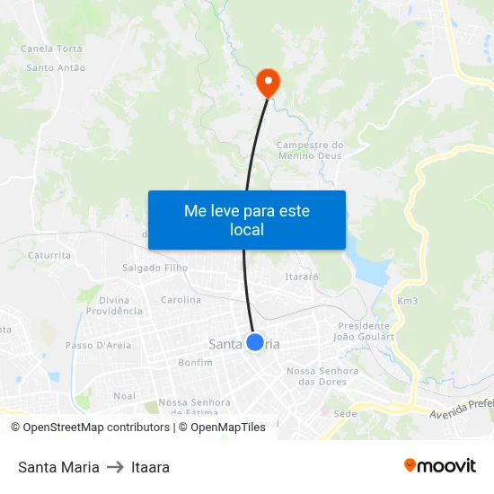 Santa Maria to Itaara map