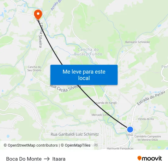 Boca Do Monte to Itaara map