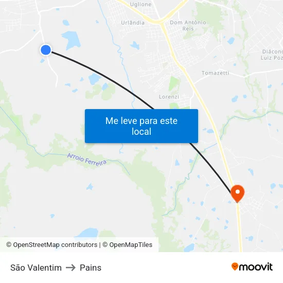 São Valentim to Pains map