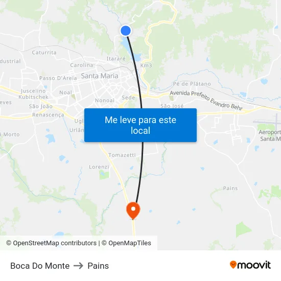 Boca Do Monte to Pains map