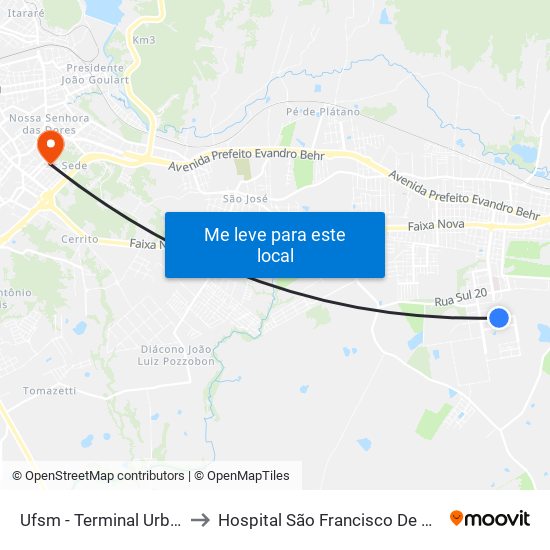 Ufsm - Terminal Urbano to Hospital São Francisco De Assis map