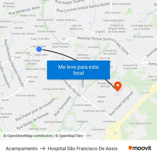 Acampamento to Hospital São Francisco De Assis map