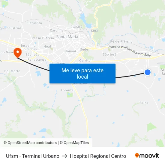 Ufsm - Terminal Urbano to Hospital Regional Centro map