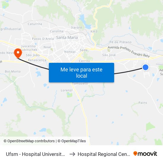 Ufsm - Hospital Universitário to Hospital Regional Centro map