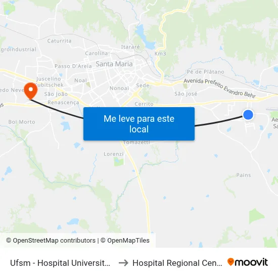 Ufsm - Hospital Universitário to Hospital Regional Centro map