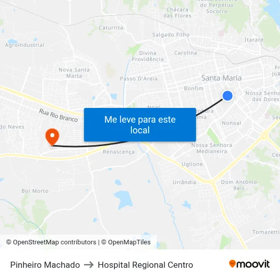 Pinheiro Machado to Hospital Regional Centro map