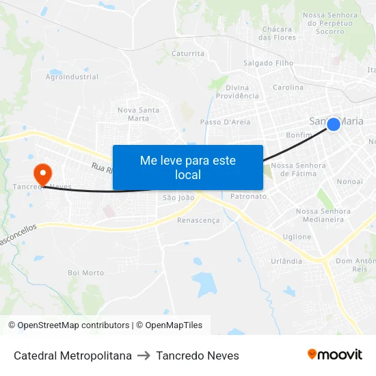 Catedral Metropolitana to Tancredo Neves map