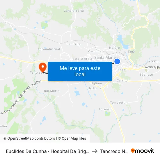 Euclides Da Cunha - Hospital Da Brigada Militar to Tancredo Neves map