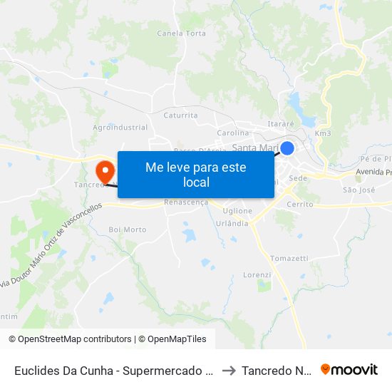 Euclides Da Cunha - Supermercado Beltrame to Tancredo Neves map