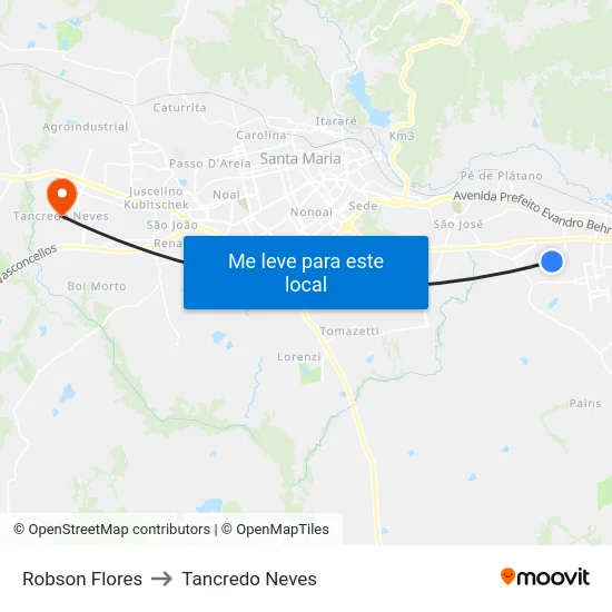 Robson Flores to Tancredo Neves map