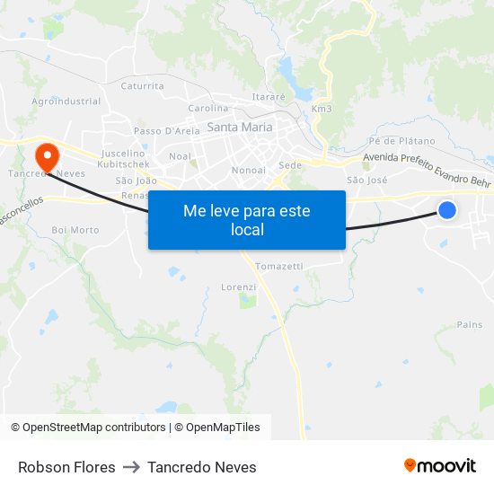 Robson Flores to Tancredo Neves map