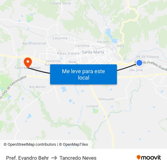 Pref. Evandro Behr to Tancredo Neves map