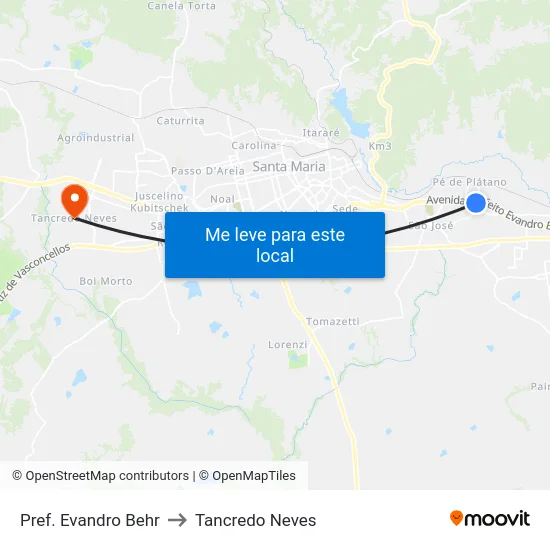 Pref. Evandro Behr to Tancredo Neves map