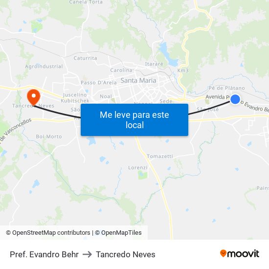 Pref. Evandro Behr to Tancredo Neves map