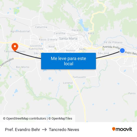 Pref. Evandro Behr to Tancredo Neves map