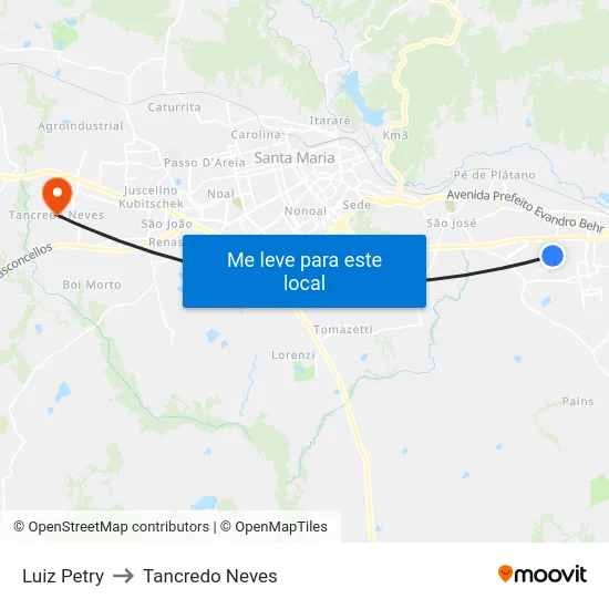 Luiz Petry to Tancredo Neves map