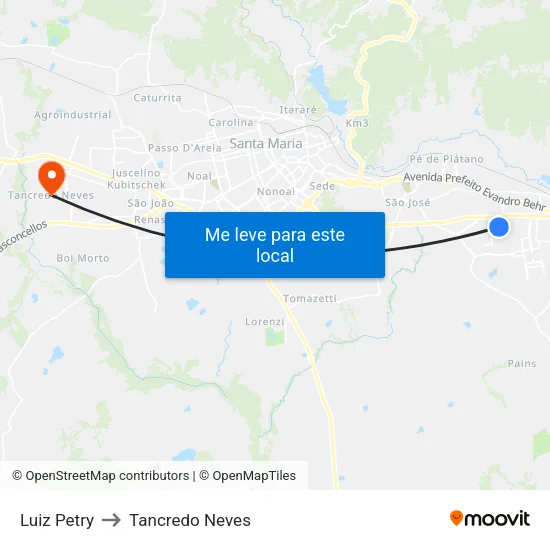 Luiz Petry to Tancredo Neves map