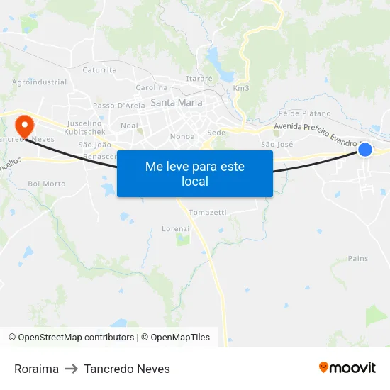 Roraima to Tancredo Neves map