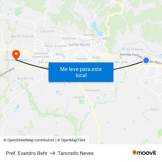 Pref. Evandro Behr to Tancredo Neves map