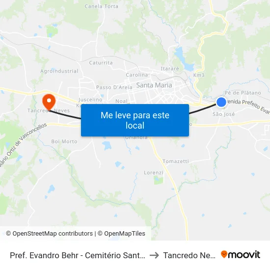 Pref. Evandro Behr - Cemitério Santa Rita to Tancredo Neves map