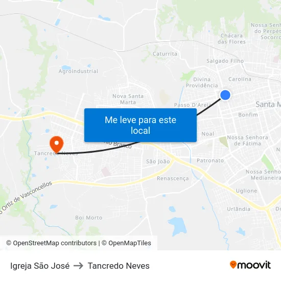 Igreja São José to Tancredo Neves map