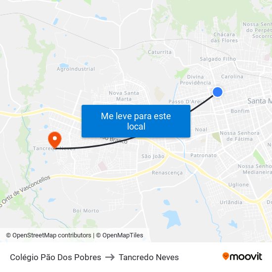 Colégio Pão Dos Pobres to Tancredo Neves map