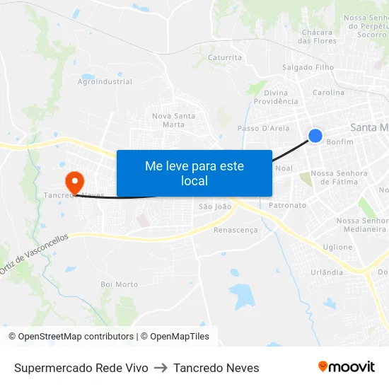Supermercado Rede Vivo to Tancredo Neves map