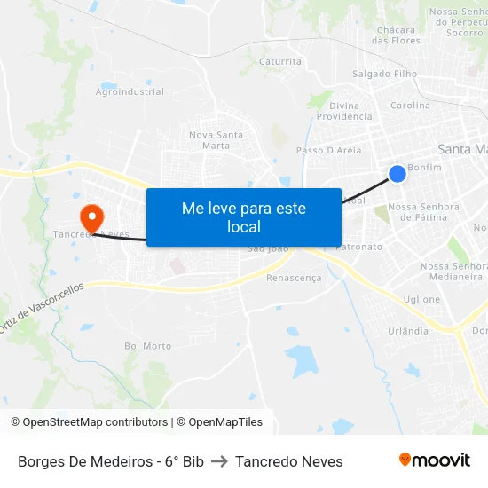 Borges De Medeiros - 6° Bib to Tancredo Neves map