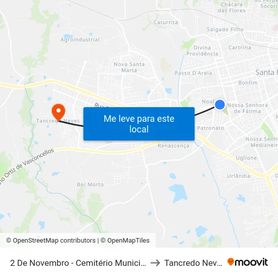 2 De Novembro - Cemitério Municipal to Tancredo Neves map