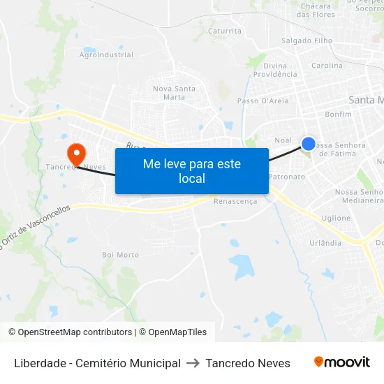 Liberdade - Cemitério Municipal to Tancredo Neves map