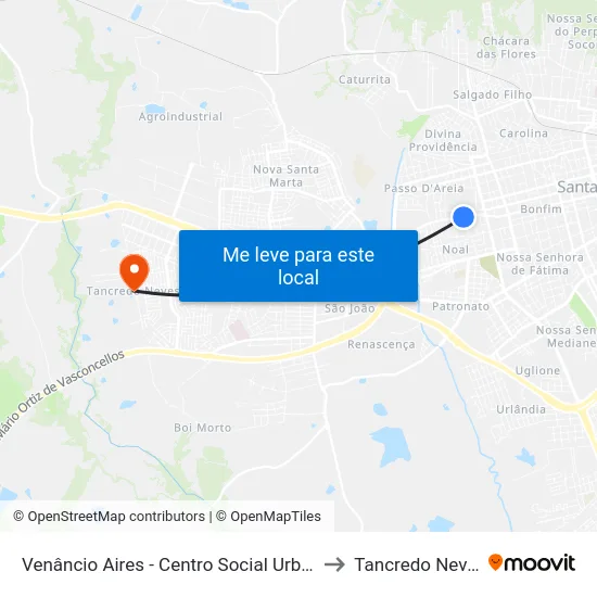 Venâncio Aires - Centro Social Urbano to Tancredo Neves map