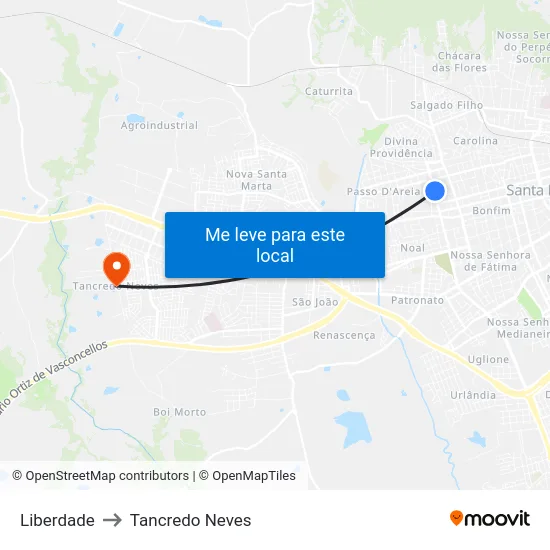 Liberdade to Tancredo Neves map
