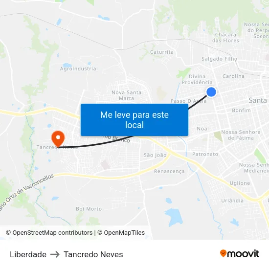 Liberdade to Tancredo Neves map