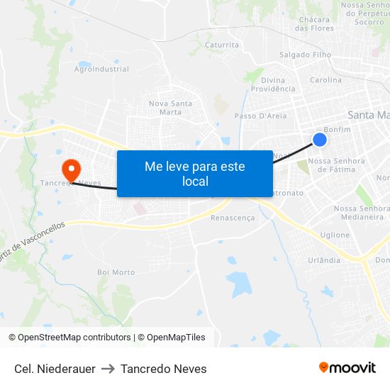Cel. Niederauer to Tancredo Neves map