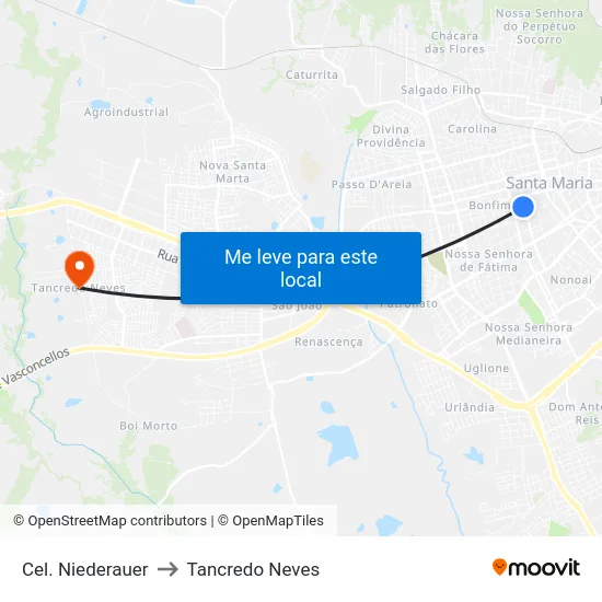 Cel. Niederauer to Tancredo Neves map