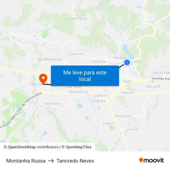 Montanha Russa to Tancredo Neves map