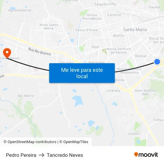 Pedro Pereira to Tancredo Neves map