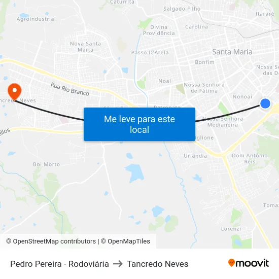 Pedro Pereira - Rodoviária to Tancredo Neves map