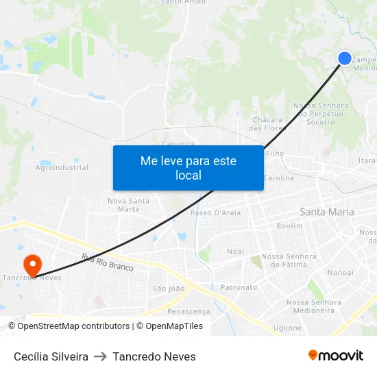 Cecília Silveira to Tancredo Neves map