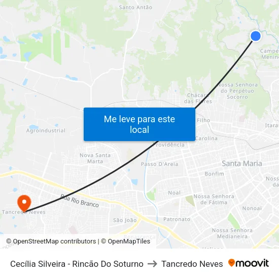 Cecília Silveira - Rincão Do Soturno to Tancredo Neves map