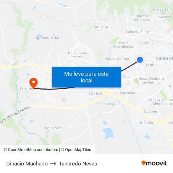 Ginásio Machado to Tancredo Neves map